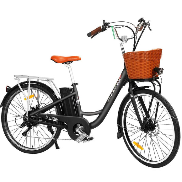 Phoenix 26 Inch Electric Bike Urban Bicycle eBike Removable Battery Black - RnR Galore