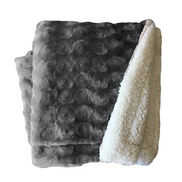 plush fleece sherpa backed reversible throw charcoal - RnR Galore
