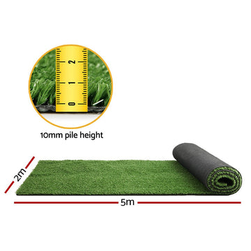Prime Turf Artificial Grass 2mx5m 10mm Synthetic Fake Lawn Turf Plant Plastic Olive - RnR Galore