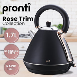 Pronti 1.7L Rose Trim Collection Kettle - Black - RnR Galore