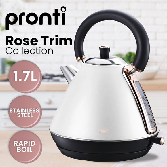 Pronti 1.7l Rose Trim Collection Kettle - White - RnR Galore