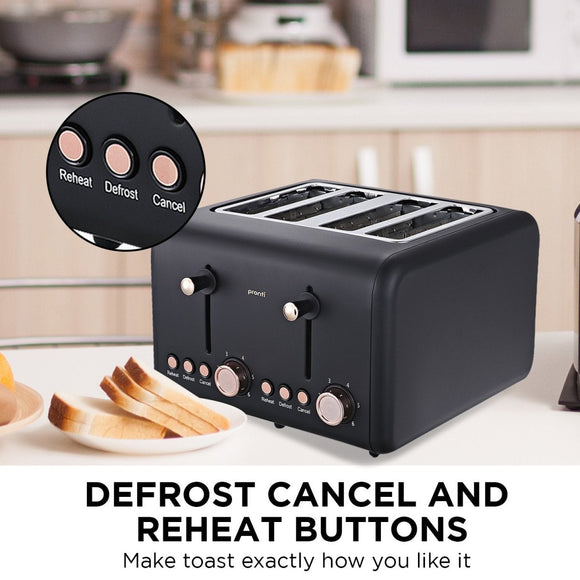 Pronti 4 Slice Toaster Rose Trim Collection - Black - RnR Galore