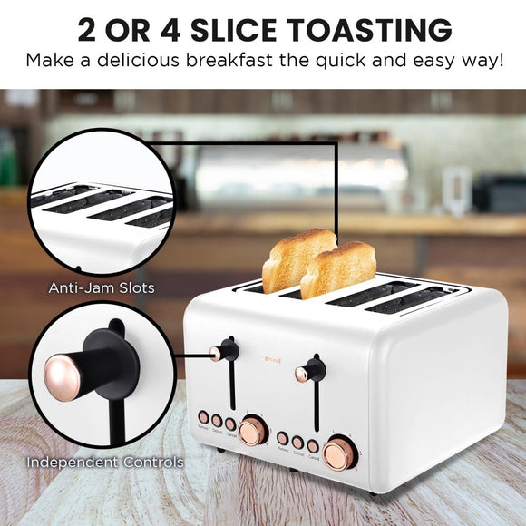 Pronti 4 Slice Toaster Rose Trim Collection - White - RnR Galore