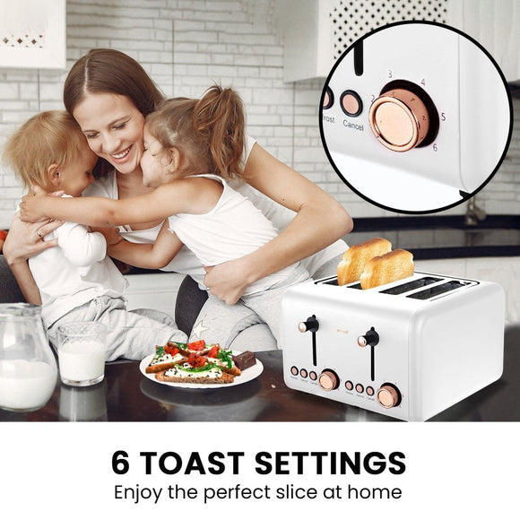 Pronti 4 Slice Toaster Rose Trim Collection - White - RnR Galore