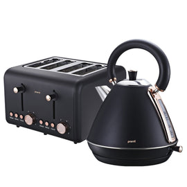 Pronti Rose Trim Collection Toaster & Kettle Bundle - Black - RnR Galore