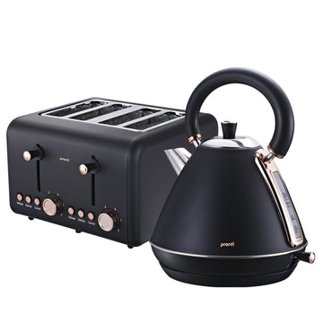 Pronti Rose Trim Collection Toaster & Kettle Bundle - Black - RnR Galore