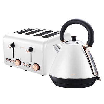 Pronti Rose Trim Collection Toaster & Kettle Bundle - White - RnR Galore