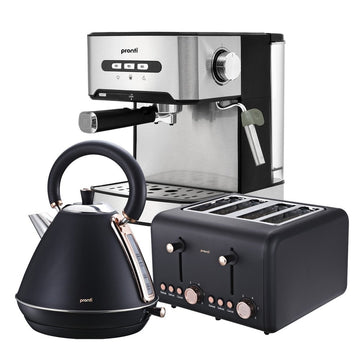 Pronti Toaster, Kettle & Coffee Machine Breakfast Set - Black - RnR Galore