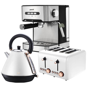 Pronti Toaster, Kettle & Coffee Machine Breakfast Set - White - RnR Galore