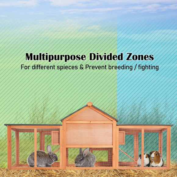 Rabbit Hutch Chicken Coop 204 x 45 x 85cm 2 Storey Cage Mansion - RnR Galore