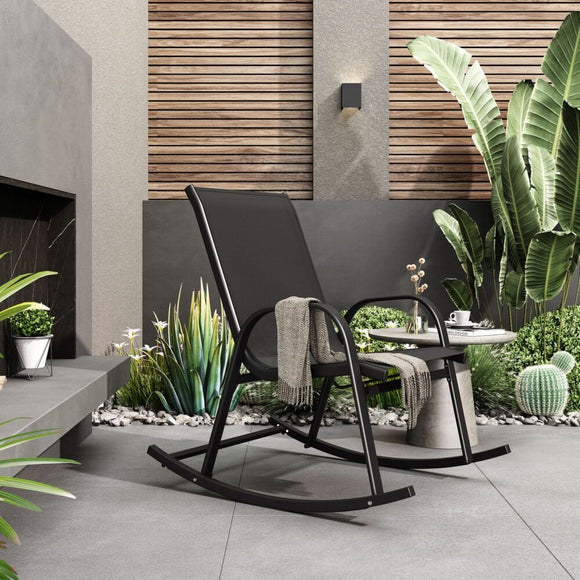 Rocking Chair High Back Rocker Chairs Steel Metal Textilene Fabric - Black - RnR Galore