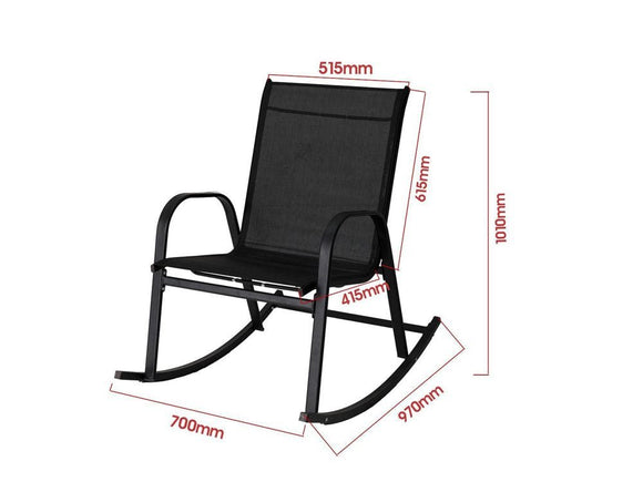 Rocking Chair High Back Rocker Chairs Steel Metal Textilene Fabric - Black - RnR Galore