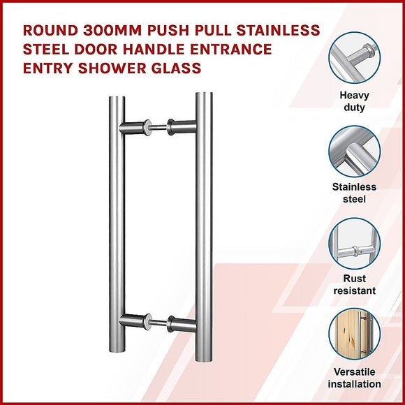 Round 300mm Stainless Steel Push Pull Door Handle for Wood Glass - RnR Galore