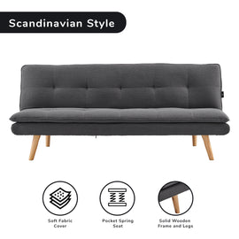 Sarantino 3 Seater Linen Sofa Bed Couch Lounge Futon - Dark Grey - RnR Galore
