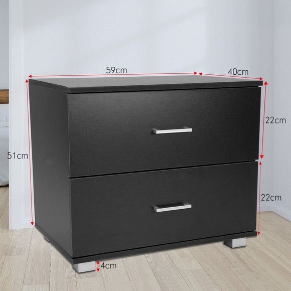 Sarantino Bedside Table Cabinet Storage Chest 2 Drawers Lamp Side Nightstand - Black - RnR Galore