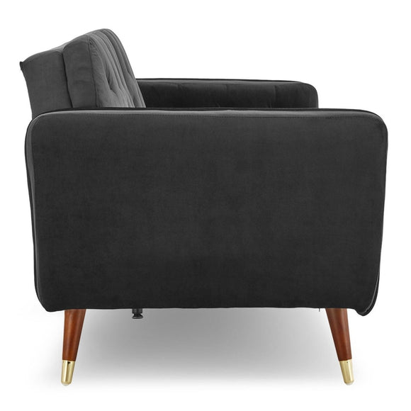 Sarantino Faux Velvet Tufted Sofa Bed Couch Futon - Black - RnR Galore
