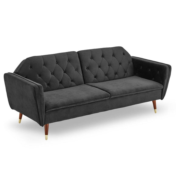 Sarantino Faux Velvet Tufted Sofa Bed Couch Futon - Black - RnR Galore