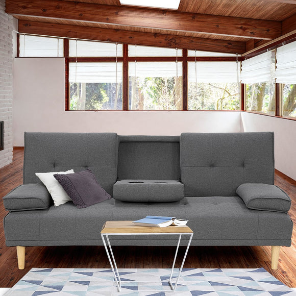 Sarantino Rochester Linen Fabric Sofa Bed Lounge Couch Futon Furniture Suite - Dark Grey - RnR Galore