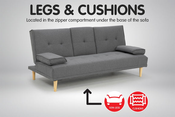 Sarantino Rochester Linen Fabric Sofa Bed Lounge Couch Futon Furniture Suite - Dark Grey - RnR Galore