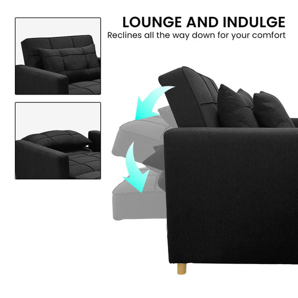Sarantino Suri 3 - in - 1 Convertible Lounge Chair Bed - Black - RnR Galore