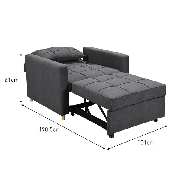 Sarantino Suri 3 - in - 1 Convertible Lounge Chair Bed - Dark Grey - RnR Galore