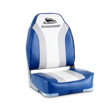 Seamanship 2X Folding Boat Seats Marine Seat Swivel High Back 12cm Padding Blue - RnR Galore