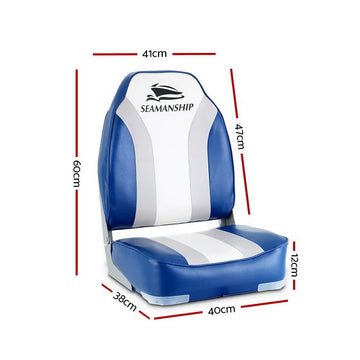 Seamanship 2X Folding Boat Seats Marine Seat Swivel High Back 12cm Padding Blue - RnR Galore