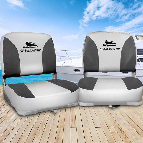 Seamanship 2X Folding Boat Seats Marine Swivel Low Back 13cm Padding Charcoal - RnR Galore