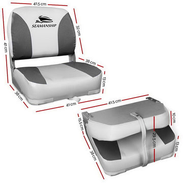 Seamanship 2X Folding Boat Seats Marine Swivel Low Back 13cm Padding Charcoal - RnR Galore
