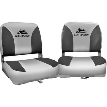 Seamanship 2X Folding Boat Seats Marine Swivel Low Back 13cm Padding Charcoal - RnR Galore