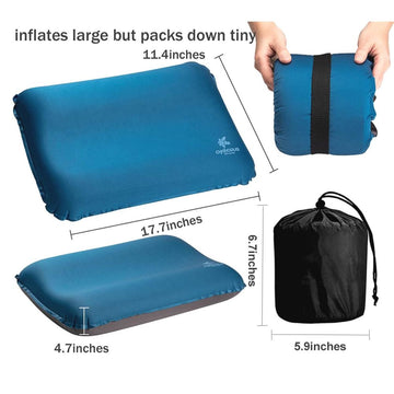 Self Inflating Camping Pillow with Ergonomic 4D Support - Blue - RnR Galore