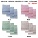 Set of 3 Jumbo Cotton Checkered Tea Towels 60 x 90 cm Green - RnR Galore