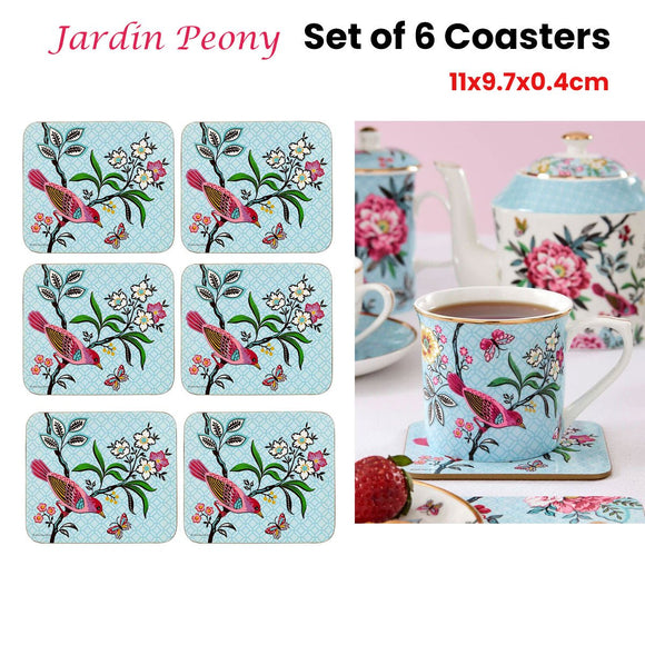 Set of 6 Jardin Peony Coasters 11x9.7x0.4cm - RnR Galore