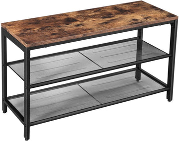 Shoe Rack with 2 Mesh Shelves, Rustic Brown and Black - RnR Galore