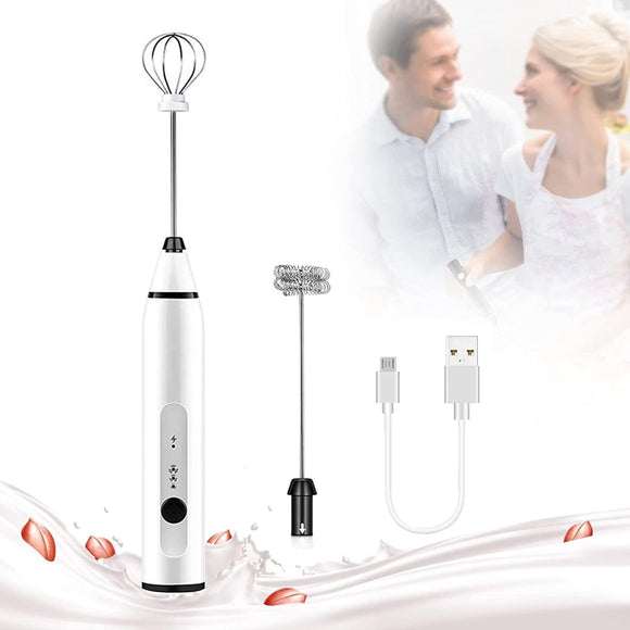 Silver Rechargeable Electric Milk Frother Handheld (3 Speeds) - RnR Galore