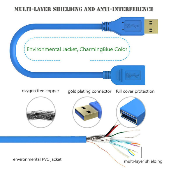Simplcom CA312 1.2M 4FT USB 3.0 SuperSpeed Extension Cable Insulation Protected Gold Plated - RnR Galore
