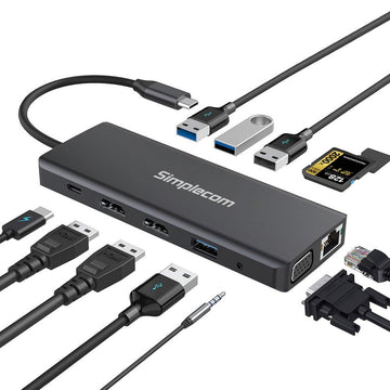 Simplecom CHN612 USB - C 12 - in - 1 Multiport Docking Station Dual HDMI + VGA Triple Display Gigabit LAN - RnR Galore