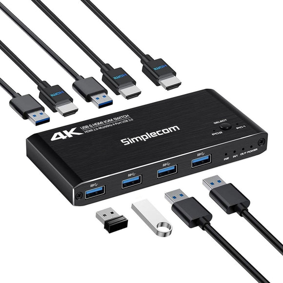 Simplecom KM420 2 - Port HDMI KVM Switch HDMI 2.0 4K@60Hz 4 - Port USB 3.0 Hub 5Gbps - RnR Galore