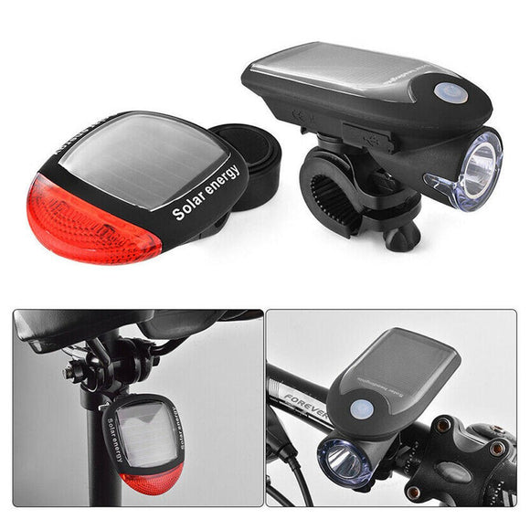 Solar Powered Bicycle Cycling Bike LED Headlight + Rear Tail Light Lamp LED with Gift Box - RnR Galore