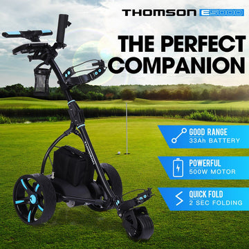 THOMSON Golf Buggy Electric Trolley Automatic Motorised Foldable Cart LED Black - RnR Galore