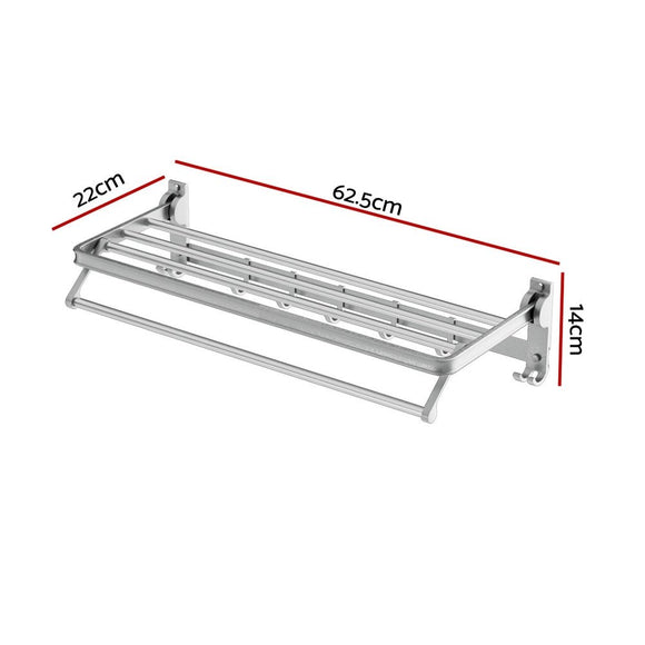 Towel Rail Rack Holder 4 Bars Wall Mounted Aluminium Foldable Hanging Hook - RnR Galore