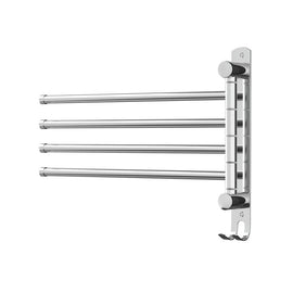 Towel Rail Rack Holder 4 Bars Wall Mounted Stainless Steel Swivel Hanging Hook - RnR Galore