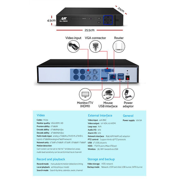 UL - tech CCTV Security System 4CH DVR 4 Cameras 1080p - RnR Galore