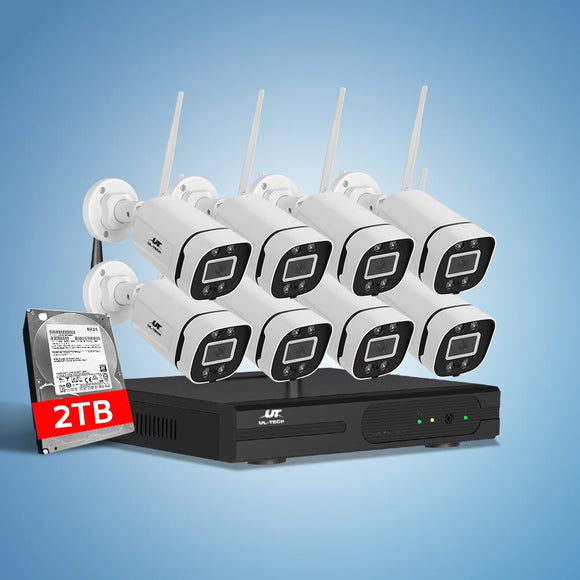 UL - tech Wireless CCTV Security System 8CH NVR 3MP 8 Square Cameras 2TB - RnR Galore