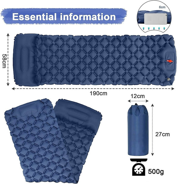 Ultralight Inflatable Camping Sleeping Pad with Pillow for Travelling and Hiking - RnR Galore