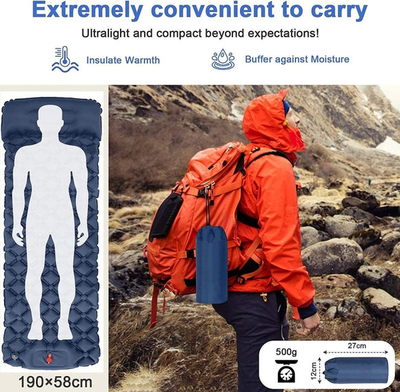 Ultralight Inflatable Camping Sleeping Pad with Pillow for Travelling and Hiking - RnR Galore