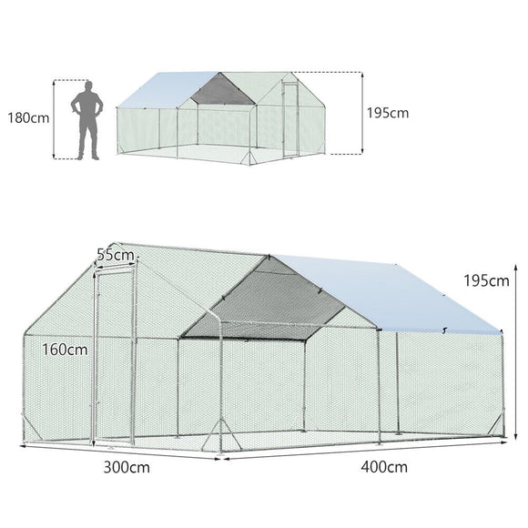 VaKa 3x4x1.95m Metal Walk - in Chicken Coop Rabbit Hutch Cage Hen House Chook Au - RnR Galore
