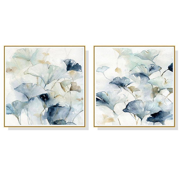 Wall Art 60cmx60cm Gingko Leaves By Carol Robinson 2 Sets Gold Frame Canvas - RnR Galore