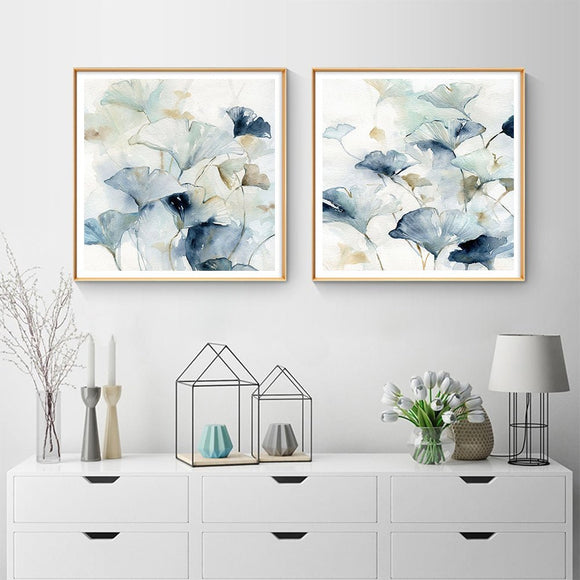 Wall Art 60cmx60cm Gingko Leaves By Carol Robinson 2 Sets Gold Frame Canvas - RnR Galore