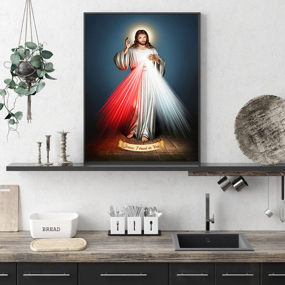 Wall Art 70cmx100cm Jesus Divine Mercy I Trust In You Black Frame Canvas - RnR Galore